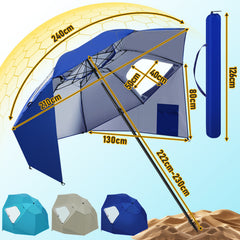 SWANEW Strandschirm mit Seitenwänden, Strandmuschel 2 in 1 mit UV50+, neigbarem Drehkopf, Spiral-Erdspieß & Tragetasche, für 2–4 Personen