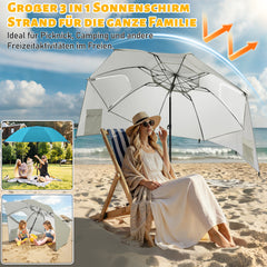 SWANEW Strandschirm mit Seitenwänden, Strandmuschel 2 in 1 mit UV50+, neigbarem Drehkopf, Spiral-Erdspieß & Tragetasche, für 2–4 Personen