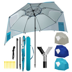 SWANEW Strandschirm mit Seitenwänden, Strandmuschel 2 in 1 mit UV50+, neigbarem Drehkopf, Spiral-Erdspieß & Tragetasche, für 2–4 Personen