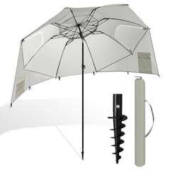 SWANEW Strandschirm mit Seitenwänden, Strandmuschel 2 in 1 mit UV50+, neigbarem Drehkopf, Spiral-Erdspieß & Tragetasche, für 2–4 Personen