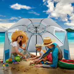 SWANEW Strandschirm mit Seitenwänden, Strandmuschel 2 in 1 mit UV50+, neigbarem Drehkopf, Spiral-Erdspieß & Tragetasche, für 2–4 Personen