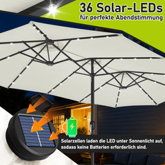 SWANEW Sonnenschirm mit Kurbel und LED Solar,  Doppelsonnenschirm, ohne Ständer, UV-Schutz 50+