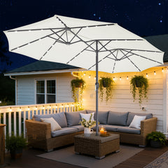 SWANEW Sonnenschirm mit Kurbel und LED Solar,  Doppelsonnenschirm, ohne Ständer, UV-Schutz 50+