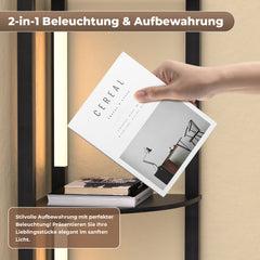 SWANEW Stehlampe mit Holzregal, Bücherregal mit LED-Beleuchtung, 360° Drehbare RGB LED Stehleuchte Wohnzimmer, 3 Farbtemperaturen, 20W & 163 cm Höhe