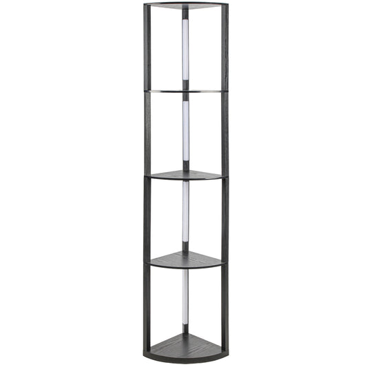 SWANEW Stehlampe mit Holzregal, Bücherregal mit LED-Beleuchtung, 360° Drehbare RGB LED Stehleuchte Wohnzimmer, 3 Farbtemperaturen, 20W & 163 cm Höhe