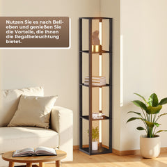 SWANEW Stehlampe mit Holzregal, Bücherregal mit LED-Beleuchtung, 360° Drehbare RGB LED Stehleuchte Wohnzimmer, 3 Farbtemperaturen, 20W & 163 cm Höhe