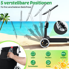SWANEW 2er Sonnenliege mit Dach, 5-Fach Verstellbarer Liegestuhl klappbar