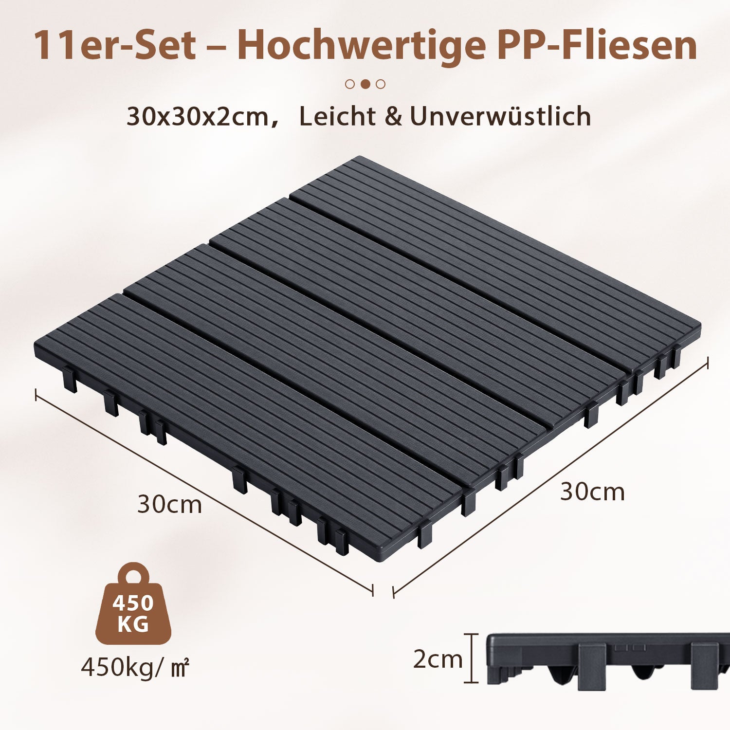 SWANEW PP Balkonfliesen Set 30x30cm, Terrassenfliesen, Klickfliesen