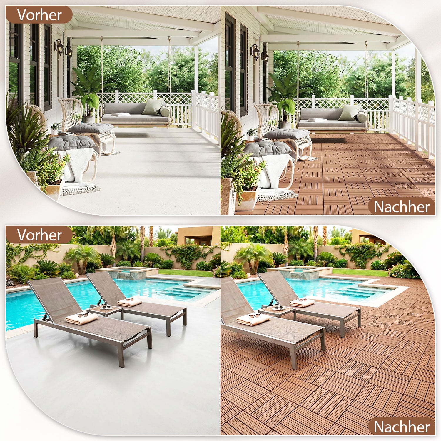 SWANEW PP Balkonfliesen Set 30x30cm, Terrassenfliesen, Klickfliesen