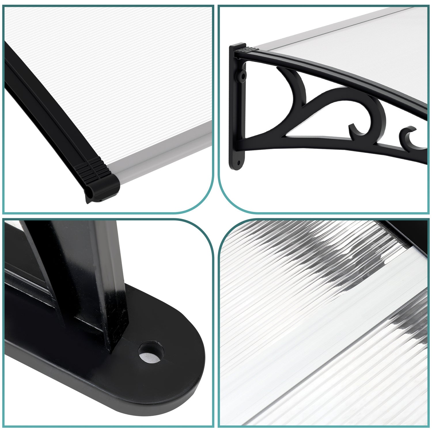 SWANEW Vordach für Haustür, 5 mm Überdachung, Transparentes Pultbogenvordach, Polycarbonat Pultvordach, Türdach für draußen