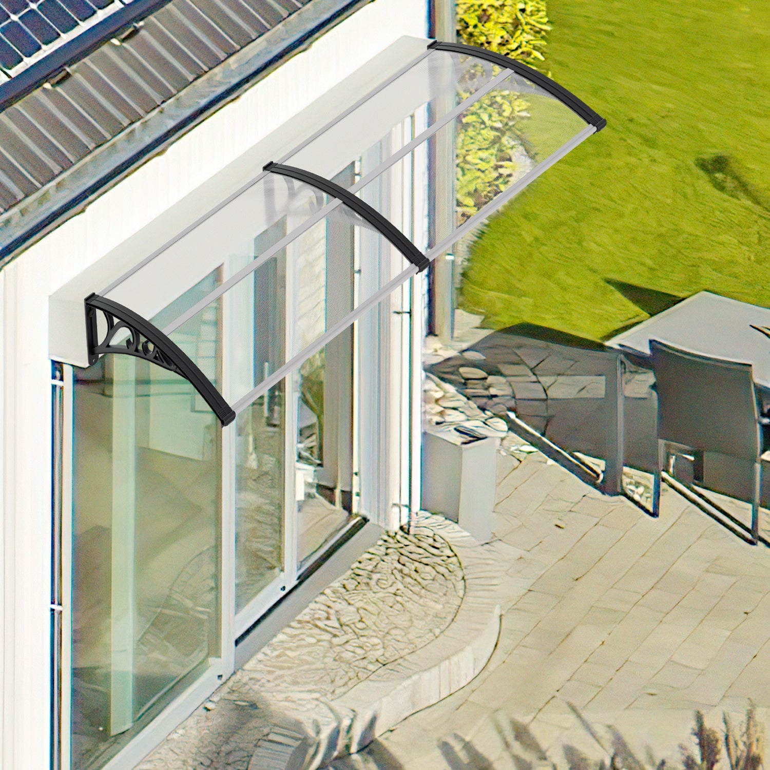 SWANEW Vordach für Haustür, 5 mm Überdachung, Transparentes Pultbogenvordach, Polycarbonat Pultvordach, Türdach für draußen