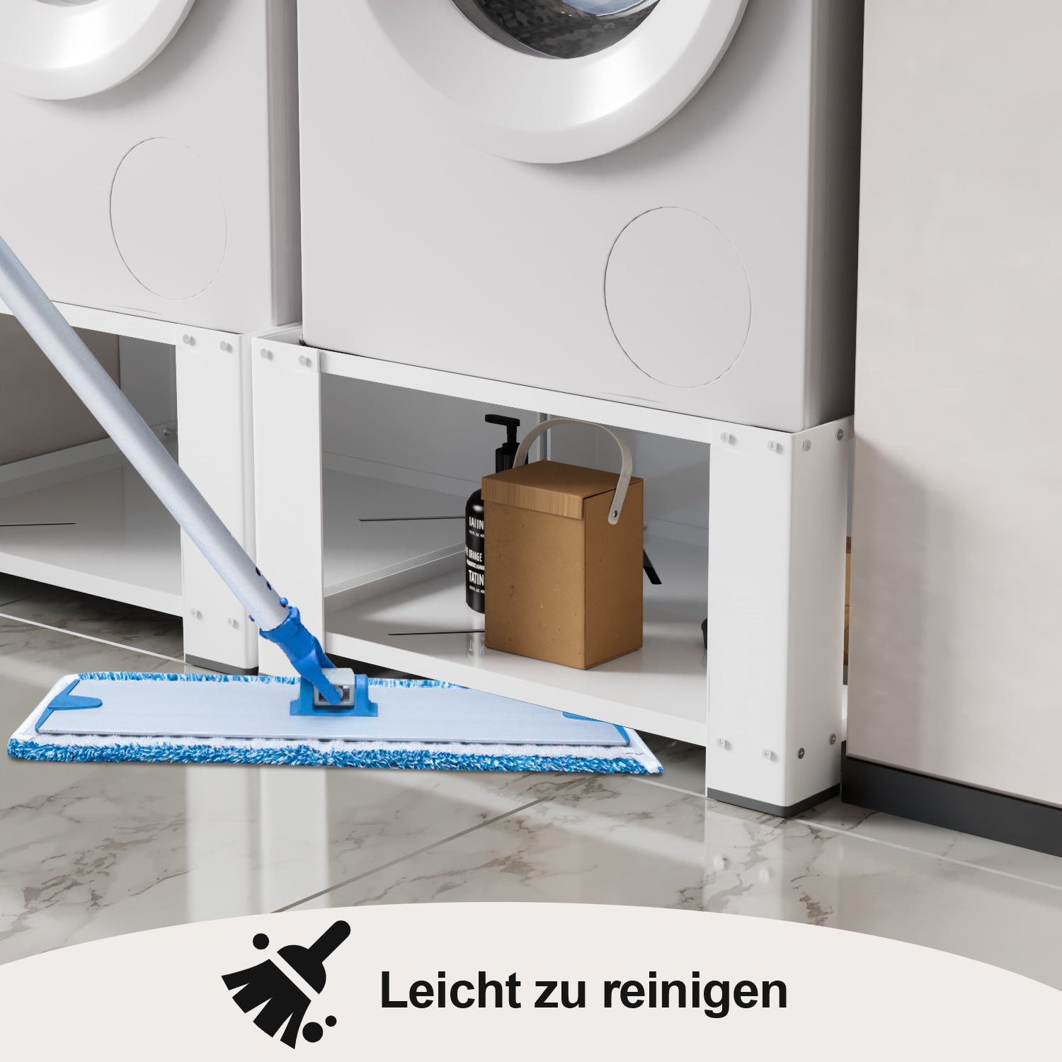 SWANEW Waschmaschinen Untergestell mit Einlegeböden, Waschmaschinensockel, Waschmaschinen-Unterschrank für Waschmaschinen & Trockner