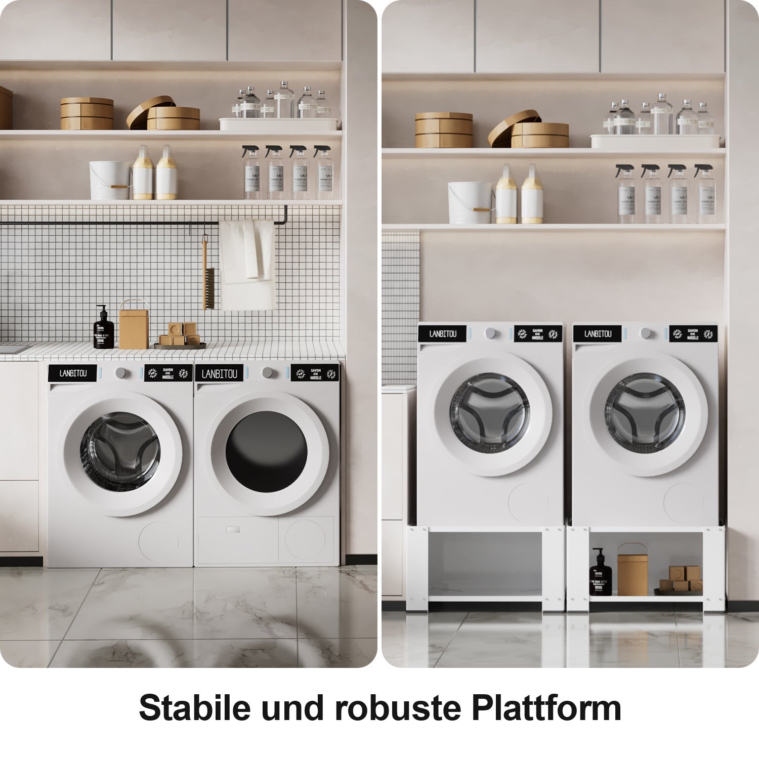 SWANEW Waschmaschinen Untergestell mit Einlegeböden, Waschmaschinensockel, Waschmaschinen-Unterschrank für Waschmaschinen & Trockner