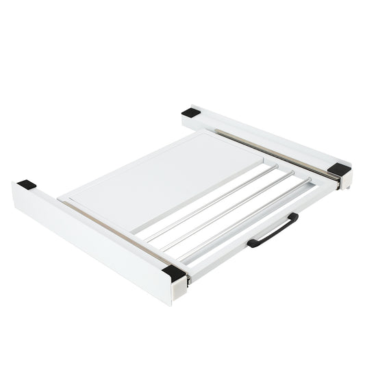 SWANEW Zwischenbaurahmen mit Ausziehplatte, Universell Verbindungsrahmen für Waschmaschine und Trockner, Stapelset mit Handtuchhalter