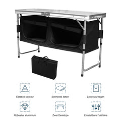 SWANEW Campingküche Küchenbox Zwei Desktops Windschutz Alu Spritzschutz Faltschrank