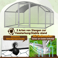 SWANEW Hühnerstall Freilaufgehege, 3 x 4 x 2 m, Dome Roof Freigehege, Verzinkter Stahl