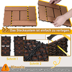 SWANEW WPC Terrassenfliesen, 30x30cm Balkon Bodenfliese, WPC Fliesen mit Klick-System, Balkonfliesen in Holzoptik, Terrassendielen Wasserfest für Terrasse