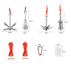 SWANEW Bootsanker mit 20m reißfesten Ankerleine Klappanker Faltanker 0.7kg/1.5kg