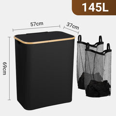 SWANEW Wäschekorb mit Deckel, Waschesammler, 2Fächer, 100L/145L/160L