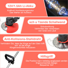 SWANEW Rasentrimmer, Rasen kantenschneider (inkl. 2X 1.5Ah Akkus und Ladegerät), 18.000 U/min, 24V