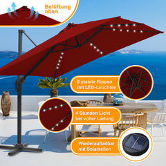 SWANEW Sonnenschirm 300 x 300 cm Solar LED Ampelschirm mit Kurbel UV50+, Drehbar und Kippbar