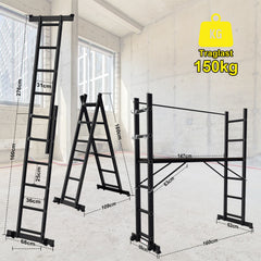 SWANEW Mehrzweckleiter, Gerüst, Alu Arbeitsgerüst, Gelenkleiter 4 in 1, Belastbar bis max. 150 Kg