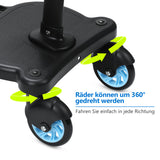 SWANEW Buggy Board mit Sitz, Kiddy Board Trittbrett, Universal Stehbrett, 360°Zweirad Design, Kinderwagen Zubehör, mit Kinderwagensitz, passend für jeden Kinderwagen erhältlich