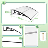 SWANEW Vordach für Haustür 100 x 300cm, 5 mm Überdachung Haustür aus Aluminium und Polycarbonat, Transparentes Pultbogenvordach, Pultvordach, Türdach für draußen Regenschutz