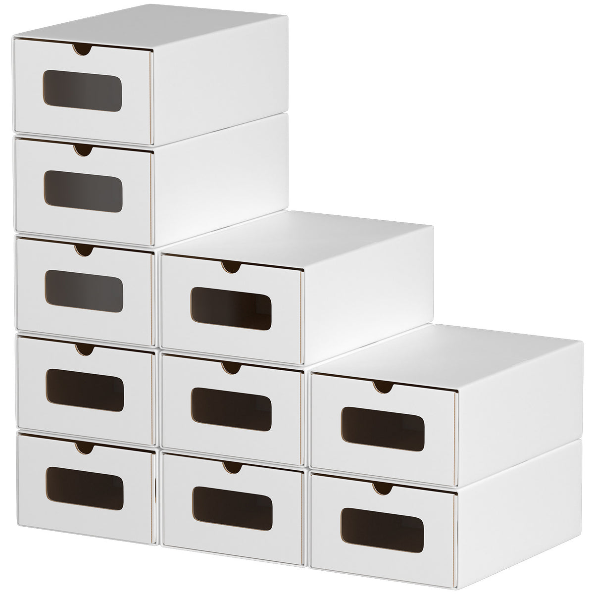 SWANEW Aufbewahrungsboxen mit Sichtfenster & Schublade, Faltbare Schuhboxen, Stapelbar Allzweckbox