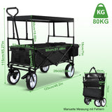 Bollerwagen Faltbar mit Dach 360 Grad drehbaren Rädern, 96 L Handwagen mit Verstellbarem Griff mit Herausnehmbare Plane, Strandwagen Gartenwagen Transportwagen Bollerwagen Kinder 100KG Tragkraft