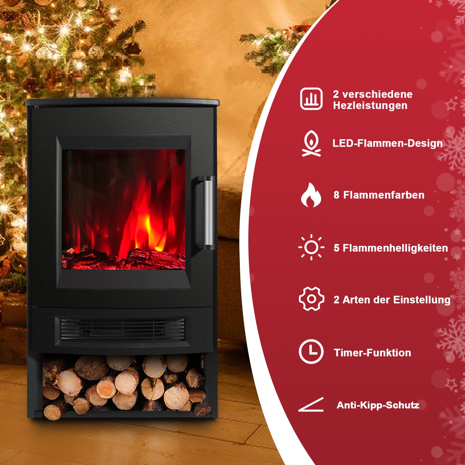 SWANEW Elektrokamin mit Heizlüfter Fernbedienung, 900/1800W Elektro Kamin mit Thermostat Heizfunktion, Timer, Elektrischer Heizung LED Kaminfeuer Effekt, WiFi Fernbedienung