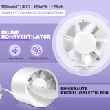 SWANEW Badlüfter Fan Rohrventilator 100mm mit Rückstauklappe Badezimmerlüfter Bad Rauchabzug Ventilator 130m³/h Rohrlüfter