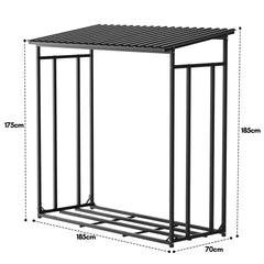 SWANEW Brennholzregal Grau Stahl mit Dach Holzlagerung Verzinkt Stapelhilfe Plane Schutz 185 x 70 x 185 cm