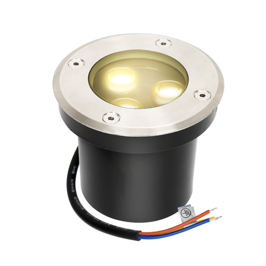 SWANEW Bodeneinbaustrahler Aussen  Warmweiß Runde Bodenstrahler, 3W IP67 WasserdichtBodenleuchte aus Edelstahl für [Energieklasse G]