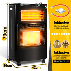 SWANEW Gasheizung für Innenräume, 4,2kw+1,26kw Gas-Elektro-Heizgerät, Gasheizer mit 3 Heizstufen für Gasflaschen bis 15kg, mit Gasdruckregler, Gasschlauch & Euro Gasflaschen Adapter [Energieklasse A]
