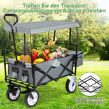 Bollerwagen Faltbar mit Dach 360 Grad drehbaren Rädern, 96 L Handwagen mit Verstellbarem Griff mit Herausnehmbare Plane, Strandwagen Gartenwagen Transportwagen Bollerwagen Kinder 100KG Tragkraft