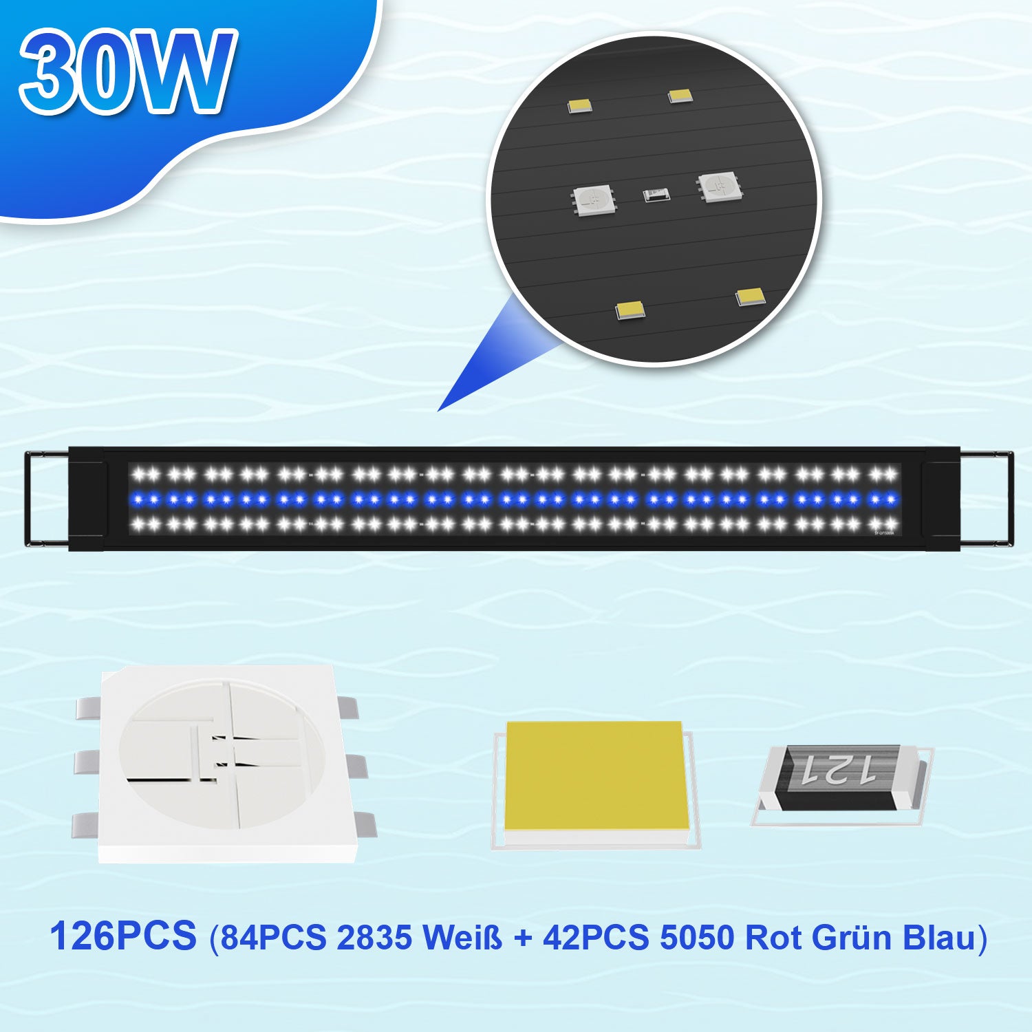 SWANEW LED Aquarium Beleuchtung 18W/30W/45W, Aquarienbeleuchtung 24/7 Modus, wasserdicht, 55-150cm, Aufsetzleuchte Vollspektrum Licht