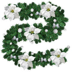 SWANEW 2.7M Weihnachtsgirlande, Künstlich Tannengirlande mit Beleuchtung inkl.Deko, Batteriebetrieben mit 50 LEDs Warmweiß, Weihnachtskranz Weihnachtsdeko Girlande