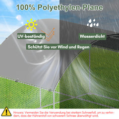 SWANEW Hühnerstall Freilaufgehege XL mit Schloss, 3x2x2m Verzinkter Stahl Hühnerhaus Freigehege Outdoor Geflügelstall Kuppeldach