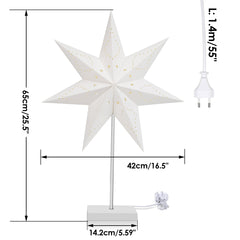 SWANEW Weihnachtsstern Tischlampe, Holzsockel, Weißer 3D-Papierstern φ42cm, Dekorative Papierstern Weihnachten Tischlampe mit Kabelschalter, E14, inkl. Leuchtmittel