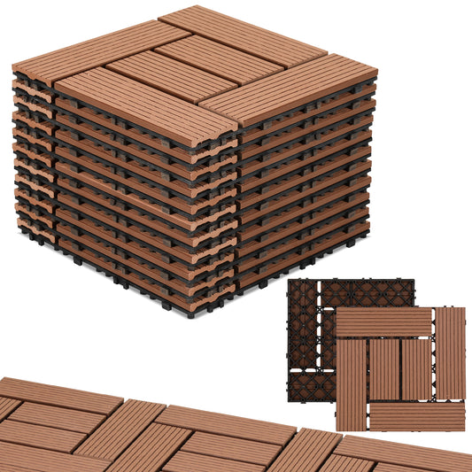 SWANEW WPC Terrassenfliesen, 30x30cm Balkon Bodenfliese, WPC Fliesen mit Klick-System, Balkonfliesen in Holzoptik, Terrassendielen Wasserfest für Terrasse
