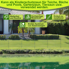 SWANEW Teichzaun Gartenzaun Steckzaun, Zaunelemente metall Gitterzaun Set ür den Garten, Freigehege