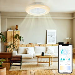 SWANEW 80W Deckenventilator mit Beleuchtung und Fernbedienung WLAN Ø55 cm, 6 Geschwindigkeiten, Dimmbar, Timer, Sommer-Winterbetrieb für Schlafzimmer Wohnzimmer [Energieklasse E]