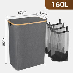 SWANEW Wäschekorb mit Deckel, Waschesammler, 2Fächer, 100L/145L/160L