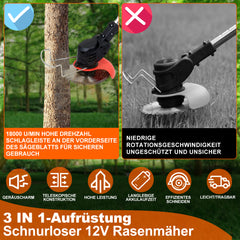 SWANEW Rasentrimmer, Rasen kantenschneider (inkl. 2X 1.5Ah Akkus und Ladegerät), 18.000 U/min, 24V
