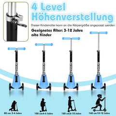 SWANEW Kinderroller Funscooter Tretroller Kickroller 3-Rad-Kinderroller LED-bis 50kg belastbar, Höhenverstellbar