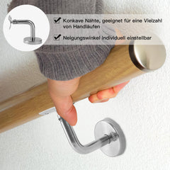 SWANEW Edelstahl Handlaufhalter, Handlaufträger mit Abdeckrosette, Handlauf Wandhalter Neigung Verstellbar Wandbefestigungen, Handlaufstütze