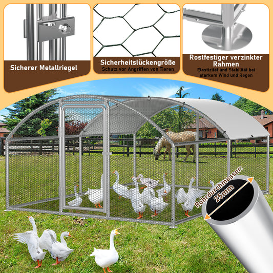SWANEW Hühnerstall Freilaufgehege, 3 x 4 x 2 m, Dome Roof Freigehege, Verzinkter Stahl
