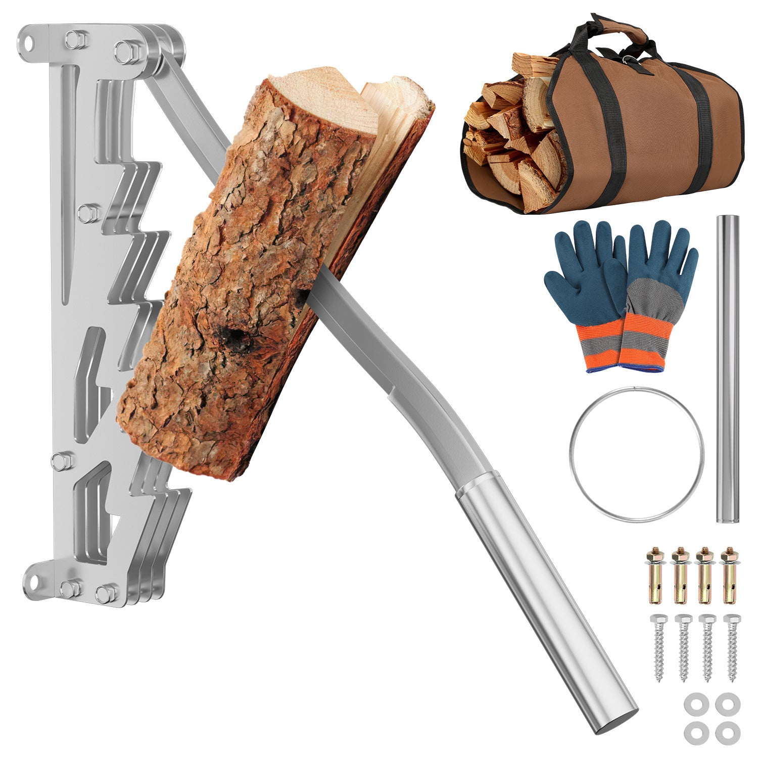 SWANEW Manueller Holzspalter mit langen Handgriff, Handholzspalter, Wandhalterung Brennholzspalter