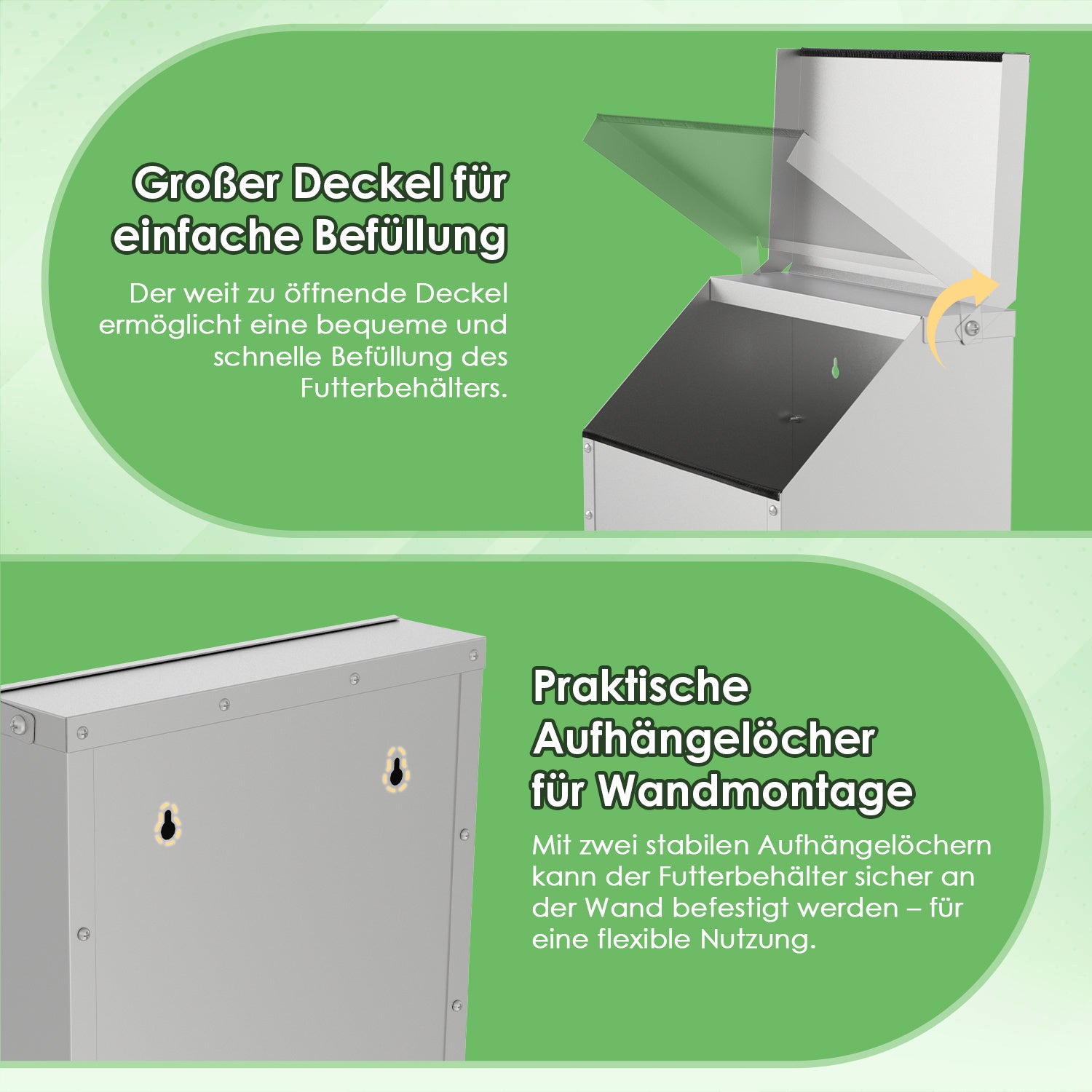 Hühnerfutterautomat mit Deckel & Wandhalterung